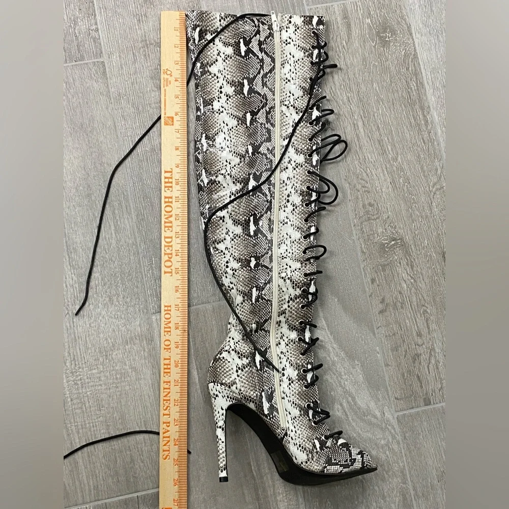 Chase + Chloe Snakeskin print Thigh High heeled peep toe Boots women’s size 10